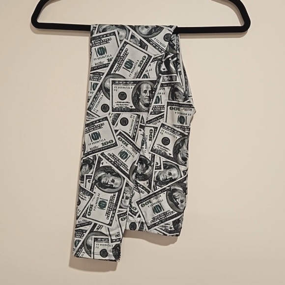 $100 bills graphics Benjamin Franklin money leggings size Medium EUC - Picture 2 of 5